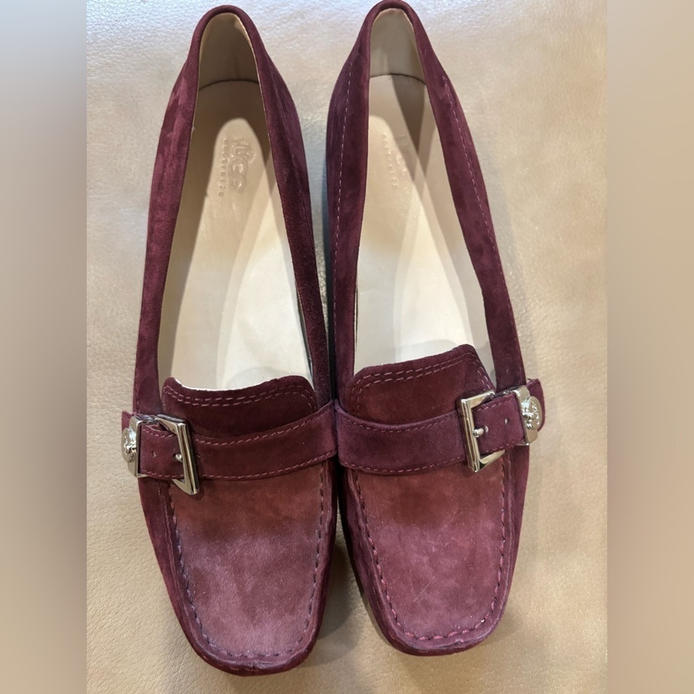 New UGG Maroon Suede Loafers with Buckle